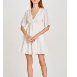 NWT WAIF White V-Neck Short Sleeve Mini Dress Size L